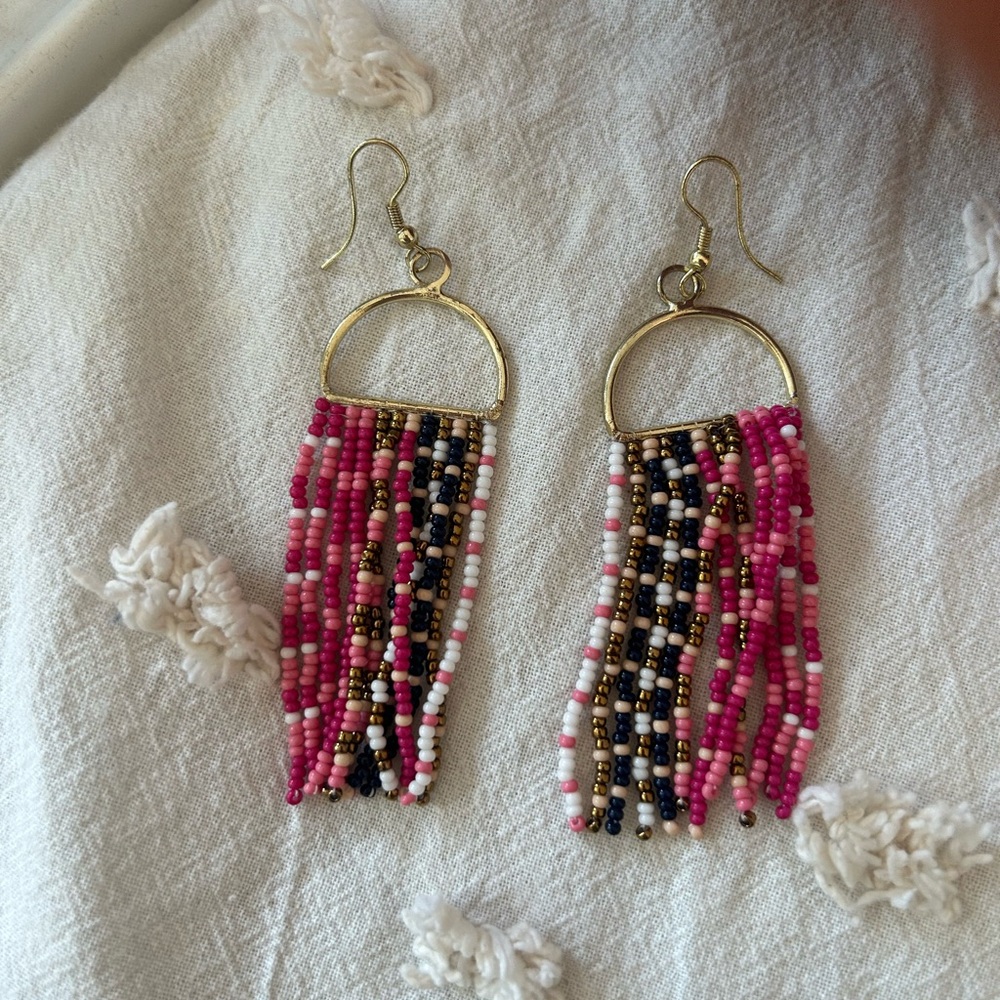 Pink and Gold Beaded Earrings